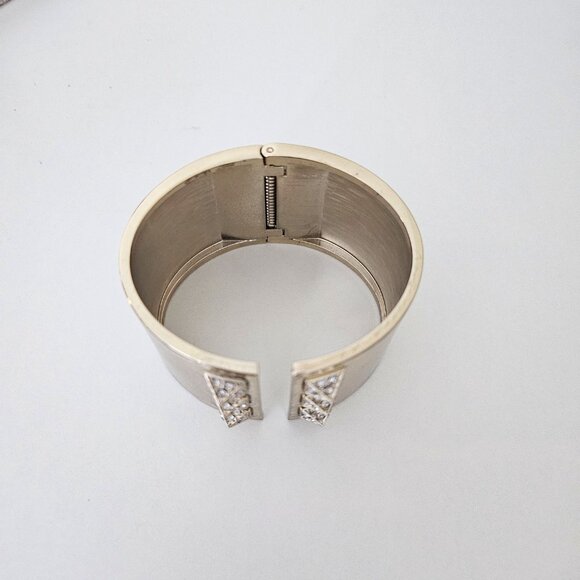 VICTORIA'S SECRET Gold Tone Rhinestone Studded Cuff Bracelet, Hinge Opening - Picture 11 of 11